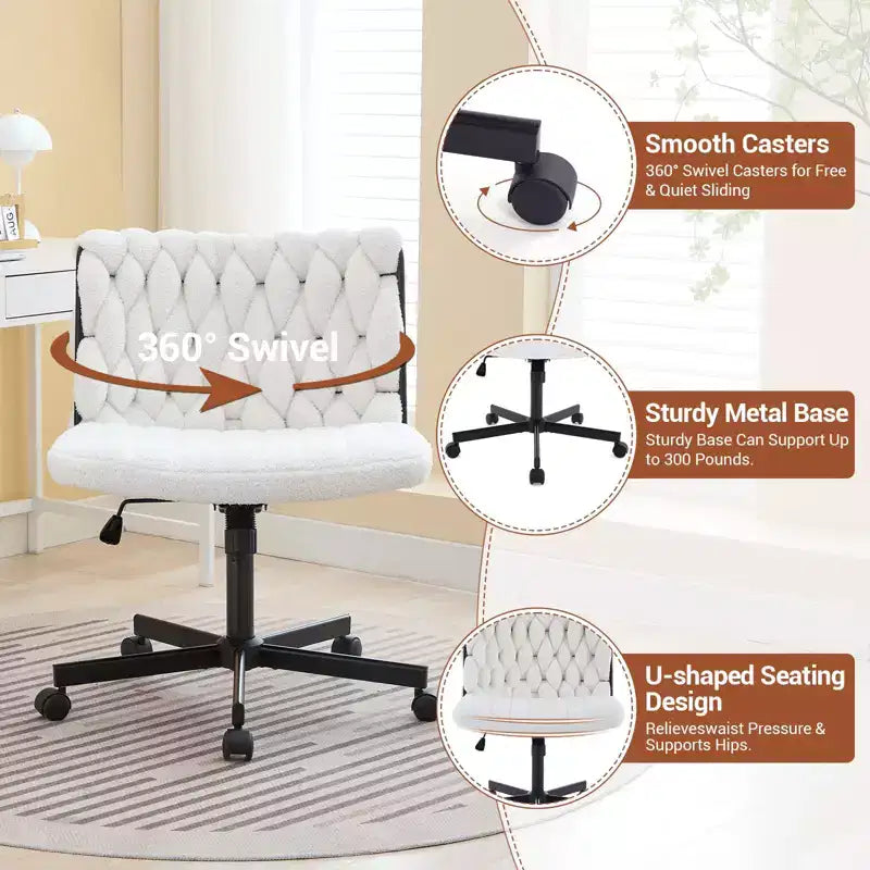 Rolling Desk Chair, Gray Fabric Criss Cross Chair, Swivel Home Office Chair with Wheels, Wide Seat Computer Task Chair, Height Adjustable Vanity Chair