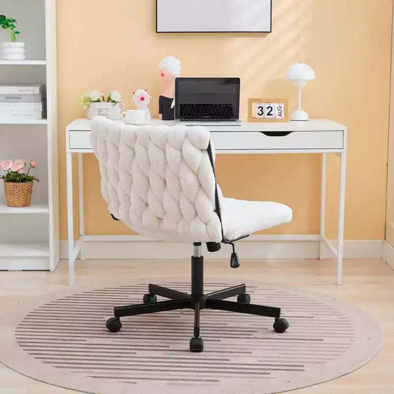 Rolling Desk Chair, Gray Fabric Criss Cross Chair, Swivel Home Office Chair with Wheels, Wide Seat Computer Task Chair, Height Adjustable Vanity Chair