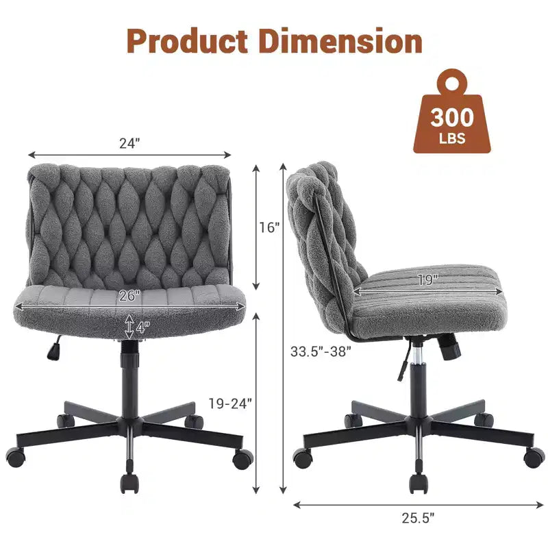 Rolling Desk Chair, Gray Fabric Criss Cross Chair, Swivel Home Office Chair with Wheels, Wide Seat Computer Task Chair, Height Adjustable Vanity Chair