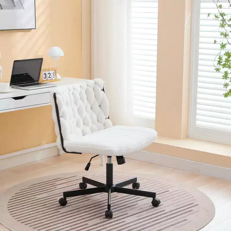 Rolling Desk Chair, Gray Fabric Criss Cross Chair, Swivel Home Office Chair with Wheels, Wide Seat Computer Task Chair, Height Adjustable Vanity Chair