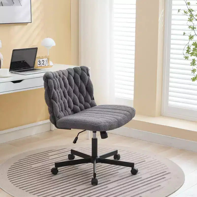 Rolling Desk Chair, Gray Fabric Criss Cross Chair, Swivel Home Office Chair with Wheels, Wide Seat Computer Task Chair, Height Adjustable Vanity Chair