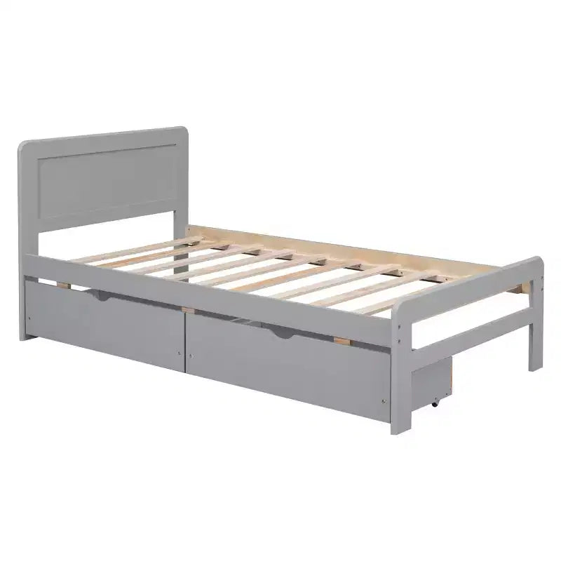 Twin Bed with 2 Trundle Storage Drawers, Platform Bed Frame with Headboard for Bedroom Small Living Space, No Box Spring Needed