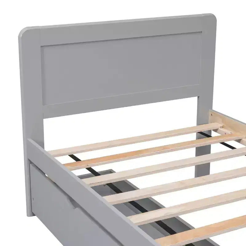 Twin Bed with 2 Trundle Storage Drawers, Platform Bed Frame with Headboard for Bedroom Small Living Space, No Box Spring Needed