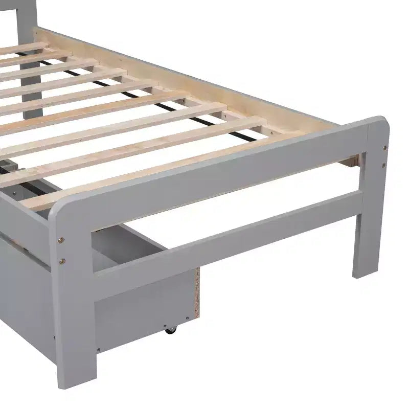 Twin Bed with 2 Trundle Storage Drawers, Platform Bed Frame with Headboard for Bedroom Small Living Space, No Box Spring Needed