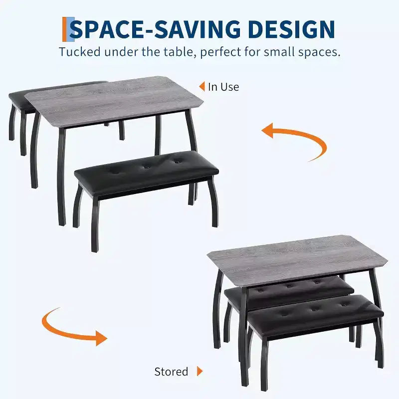 CuisinSmart Dining Table Set for 4, Kitchen Table with 2 Upholstered Bench, 3 Piece Dining Furniture Set for Small Space