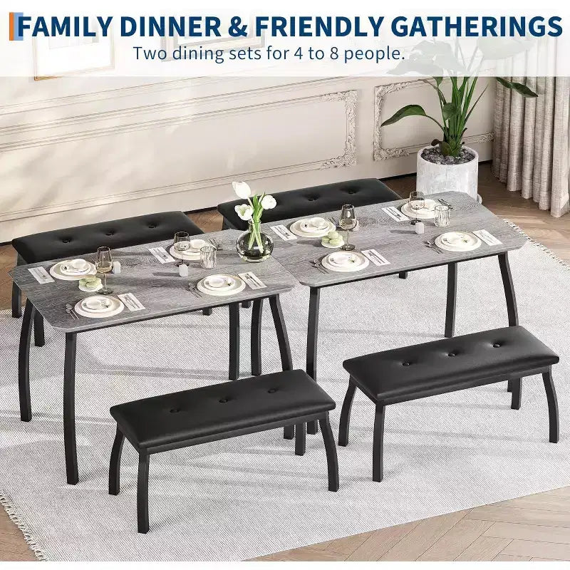 CuisinSmart Dining Table Set for 4, Kitchen Table with 2 Upholstered Bench, 3 Piece Dining Furniture Set for Small Space