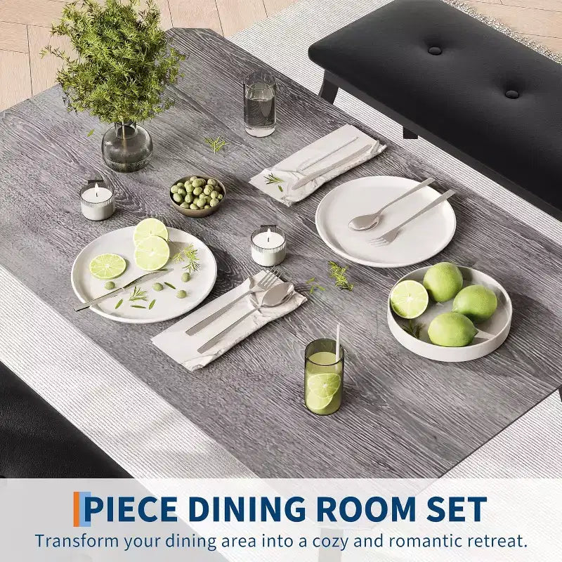 CuisinSmart Dining Table Set for 4, Kitchen Table with 2 Upholstered Bench, 3 Piece Dining Furniture Set for Small Space