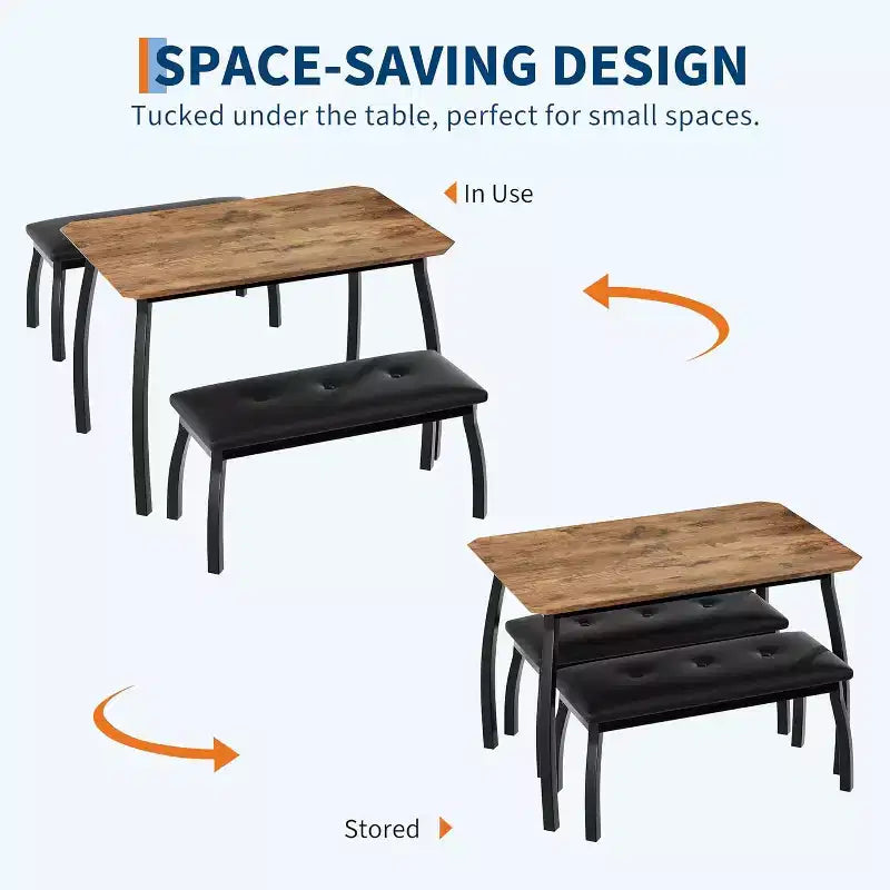 CuisinSmart Dining Table Set for 4, Kitchen Table with 2 Upholstered Bench, 3 Piece Dining Furniture Set for Small Space