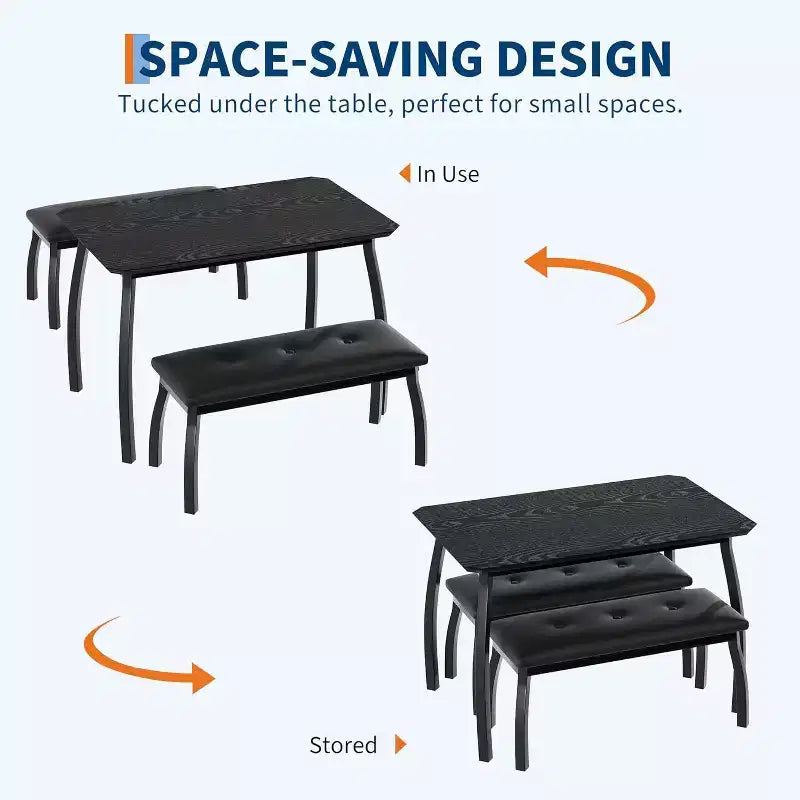 CuisinSmart Dining Table Set for 4, Kitchen Table with 2 Upholstered Bench, 3 Piece Dining Furniture Set for Small Space