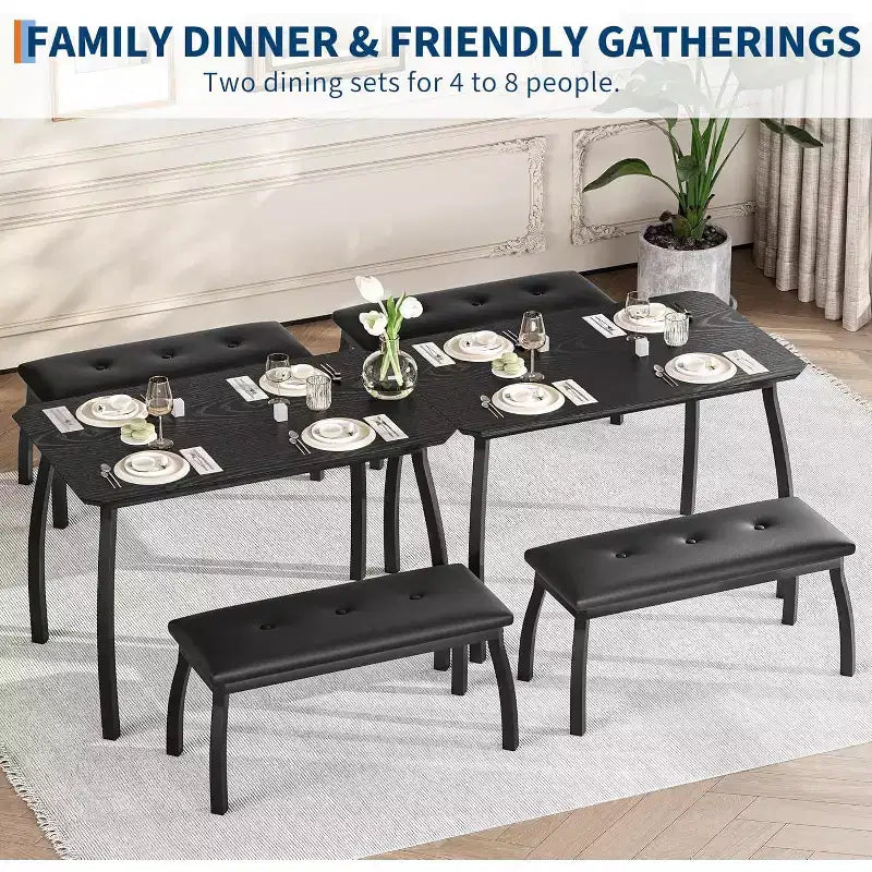 CuisinSmart Dining Table Set for 4, Kitchen Table with 2 Upholstered Bench, 3 Piece Dining Furniture Set for Small Space