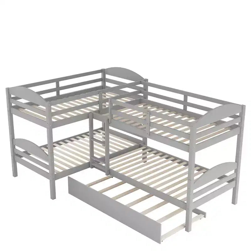 Twin L-Shaped Bunk bed with Trundle-White