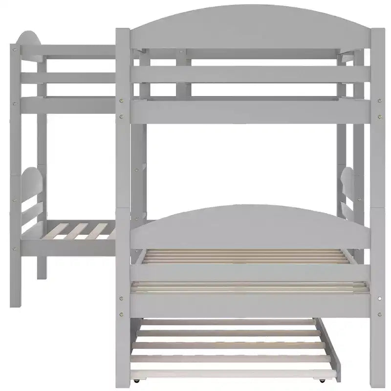 Twin L-Shaped Bunk bed with Trundle-White