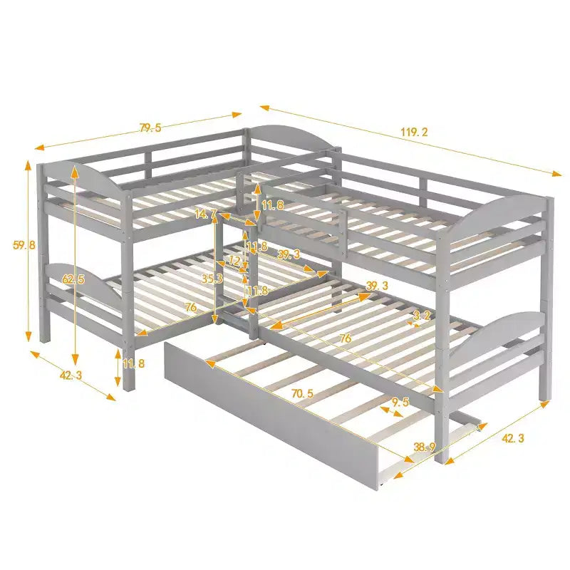 Twin L-Shaped Bunk bed with Trundle-White