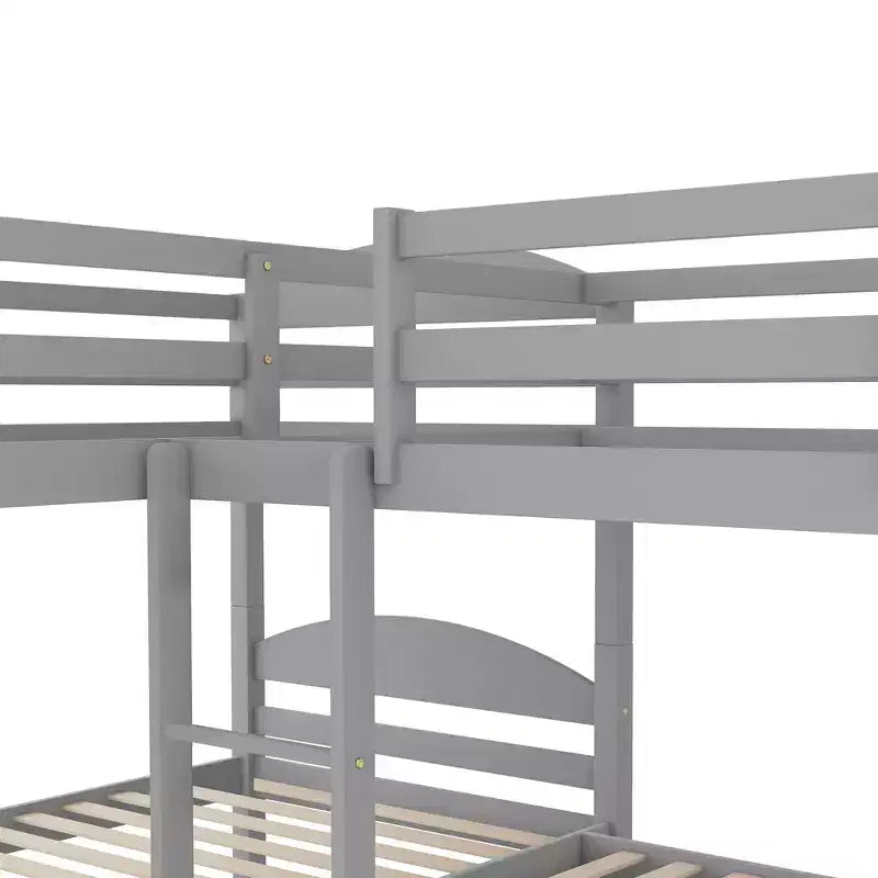 Twin L-Shaped Bunk bed with Trundle-White