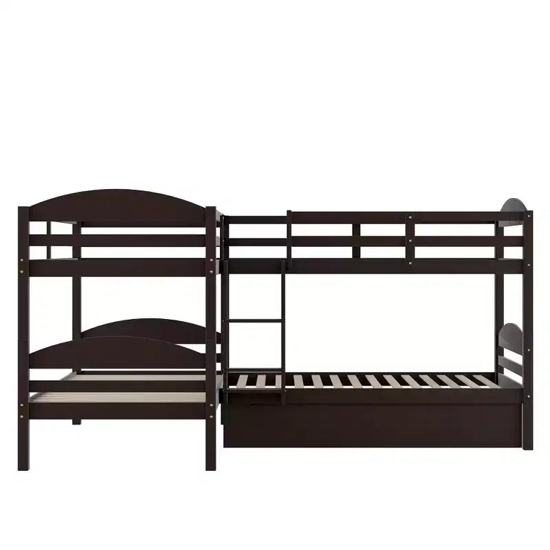 Twin L-Shaped Bunk bed with Trundle-White