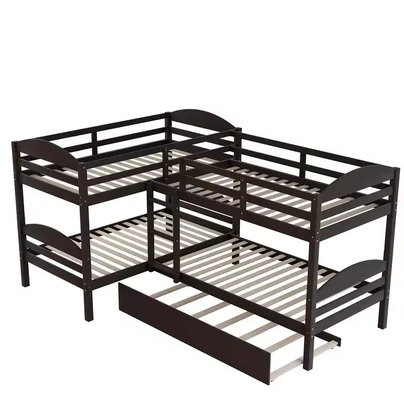 Twin L-Shaped Bunk bed with Trundle-White