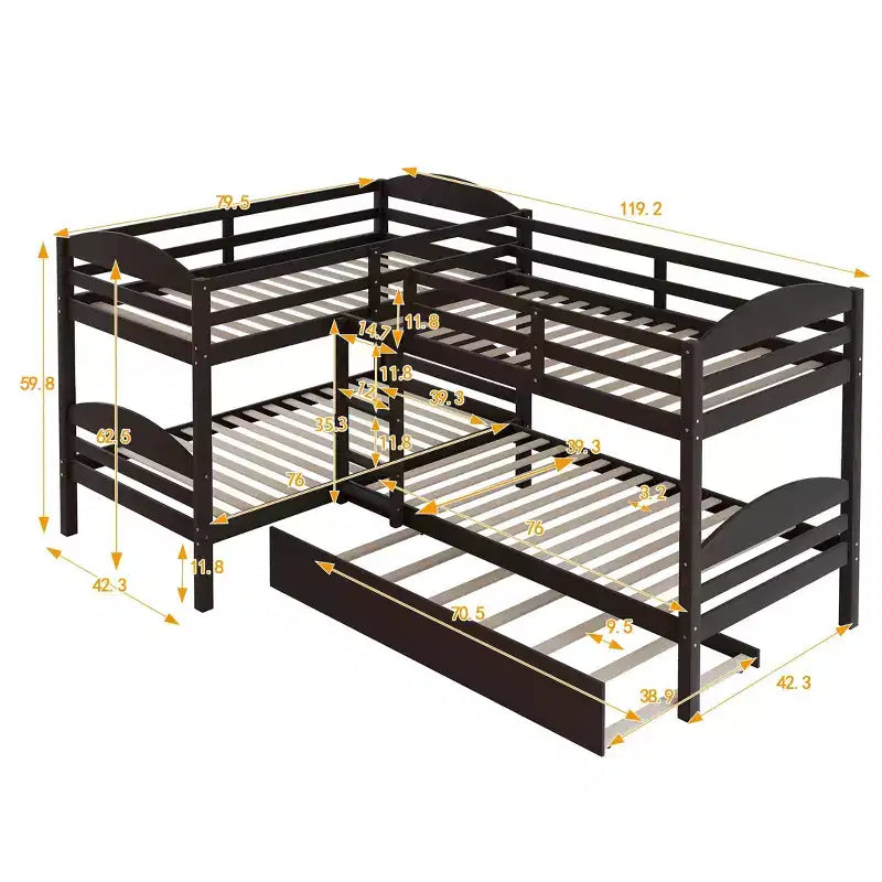 Twin L-Shaped Bunk bed with Trundle-White