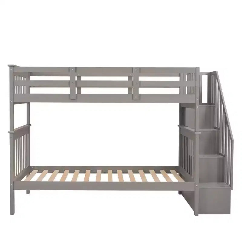 Stairway Twin-Over-Twin Bunk Bed with Storage and Guard Rail for Bedroom, Dorm, White color
