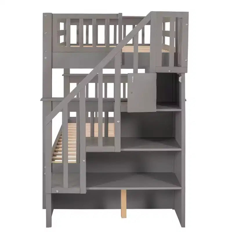 Stairway Twin-Over-Twin Bunk Bed with Storage and Guard Rail for Bedroom, Dorm, White color