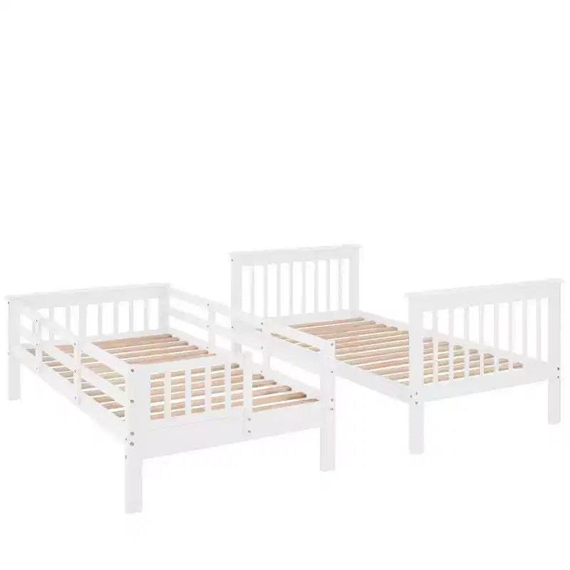 Stairway Twin-Over-Twin Bunk Bed with Storage and Guard Rail for Bedroom, Dorm, White color