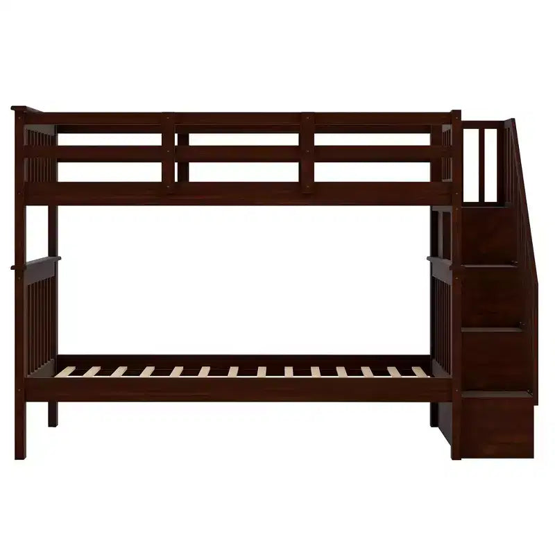 Stairway Twin-Over-Twin Bunk Bed with Storage and Guard Rail for Bedroom, Dorm, White color