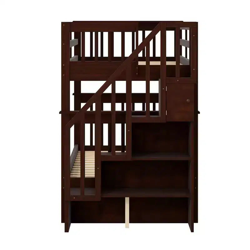 Stairway Twin-Over-Twin Bunk Bed with Storage and Guard Rail for Bedroom, Dorm, White color