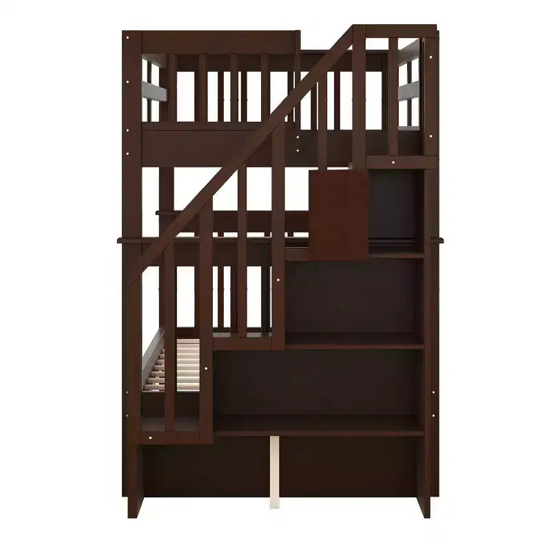 Stairway Twin-Over-Twin Bunk Bed with Storage and Guard Rail for Bedroom, Dorm, White color