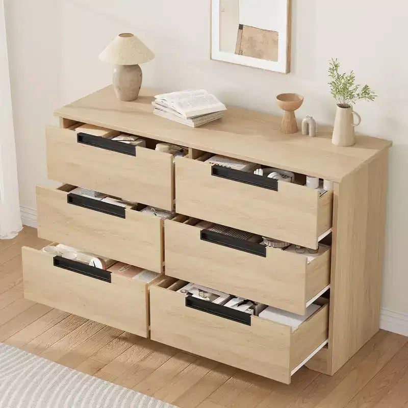 TROPOW 6 Drawer Dresser for Bedroom, Modern Double Dresser Organizer with Embedded Handles Design, Wooden Chest of Drawers for Living Room