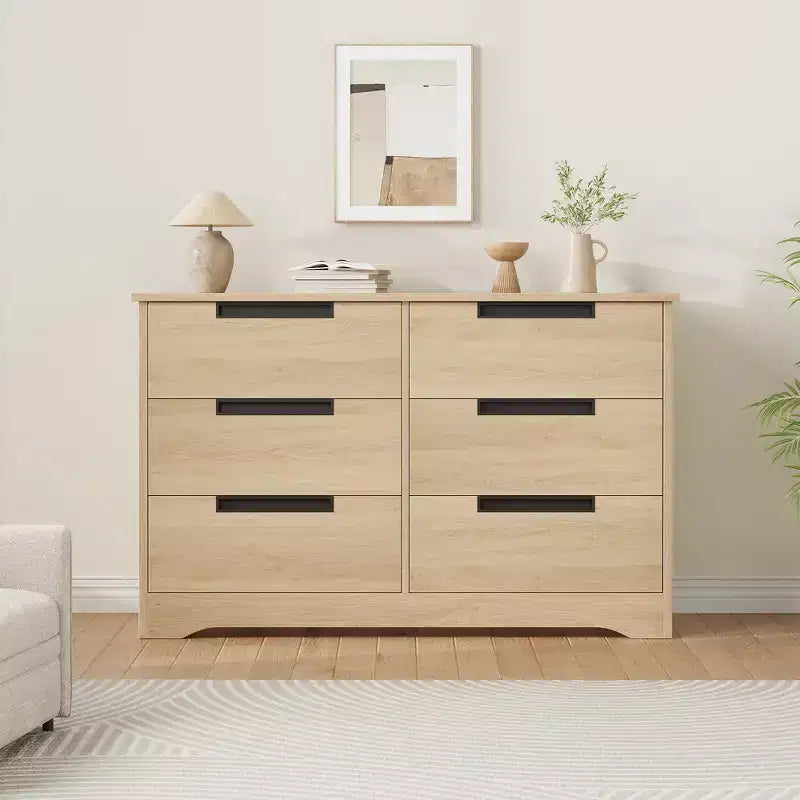 TROPOW 6 Drawer Dresser for Bedroom, Modern Double Dresser Organizer with Embedded Handles Design, Wooden Chest of Drawers for Living Room