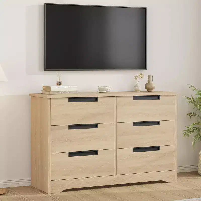 TROPOW 6 Drawer Dresser for Bedroom, Modern Double Dresser Organizer with Embedded Handles Design, Wooden Chest of Drawers for Living Room