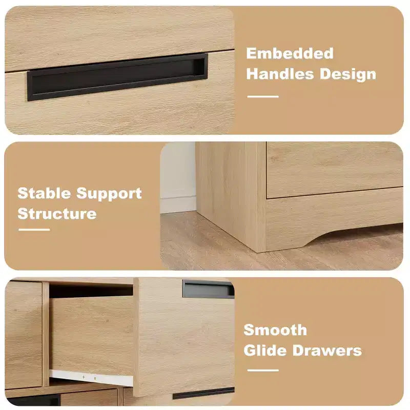 TROPOW 6 Drawer Dresser for Bedroom, Modern Double Dresser Organizer with Embedded Handles Design, Wooden Chest of Drawers for Living Room