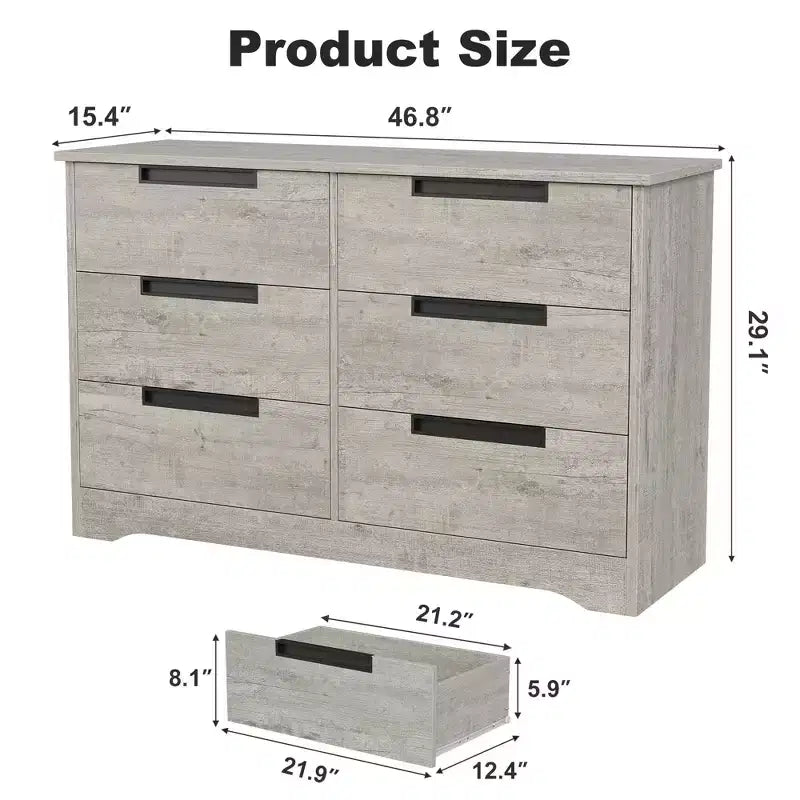 TROPOW 6 Drawer Dresser for Bedroom, Modern Double Dresser Organizer with Embedded Handles Design, Wooden Chest of Drawers for Living Room