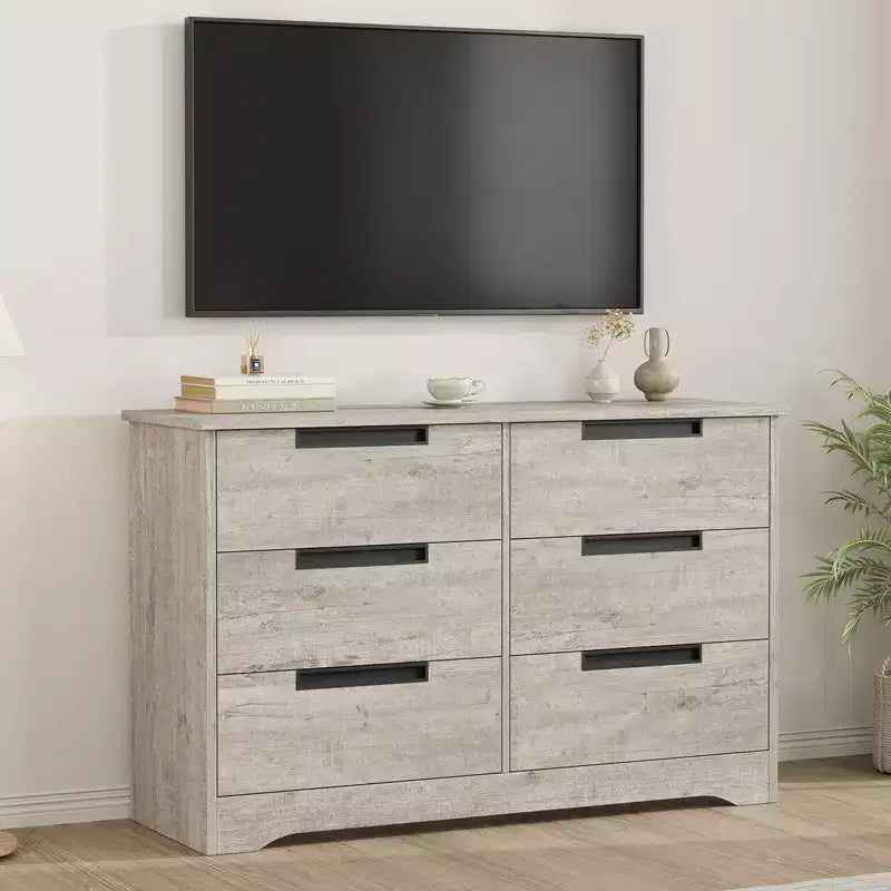 TROPOW 6 Drawer Dresser for Bedroom, Modern Double Dresser Organizer with Embedded Handles Design, Wooden Chest of Drawers for Living Room