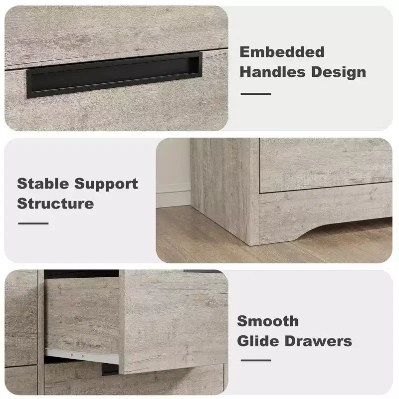 TROPOW 6 Drawer Dresser for Bedroom, Modern Double Dresser Organizer with Embedded Handles Design, Wooden Chest of Drawers for Living Room