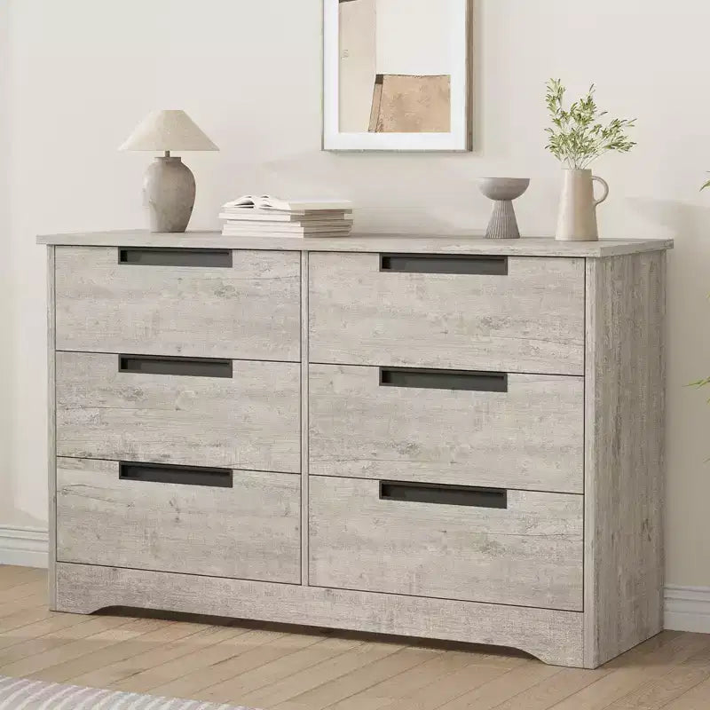 TROPOW 6 Drawer Dresser for Bedroom, Modern Double Dresser Organizer with Embedded Handles Design, Wooden Chest of Drawers for Living Room