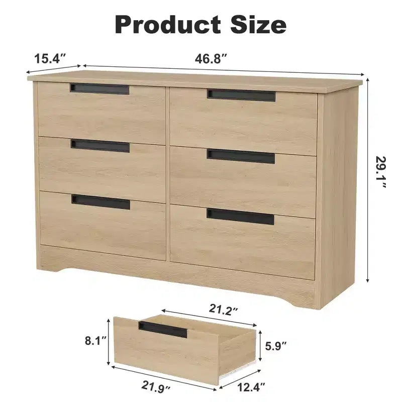 TROPOW 6 Drawer Dresser for Bedroom, Modern Double Dresser Organizer with Embedded Handles Design, Wooden Chest of Drawers for Living Room