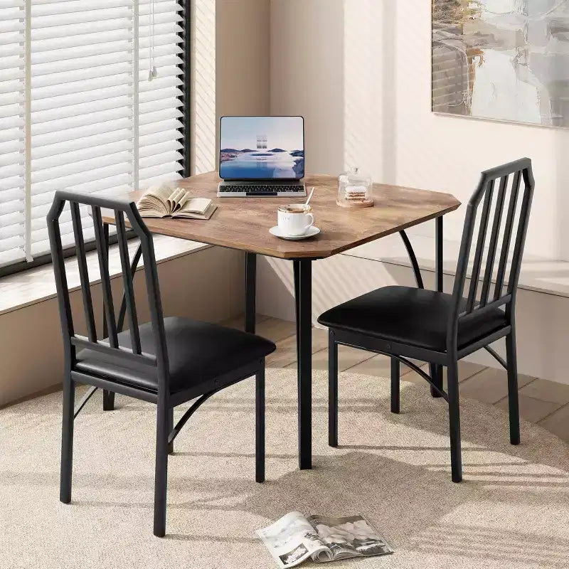 CuisinSmart Dining Table Set, with Chamfer Design, 3/5-Piece Kitchen Table with Upholstered Seats