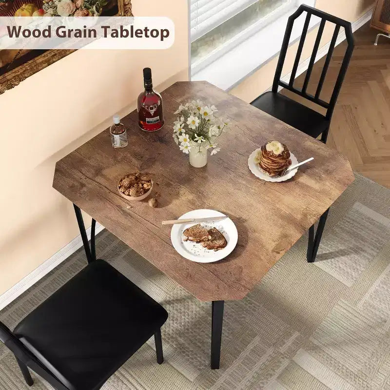 CuisinSmart Dining Table Set, with Chamfer Design, 3/5-Piece Kitchen Table with Upholstered Seats