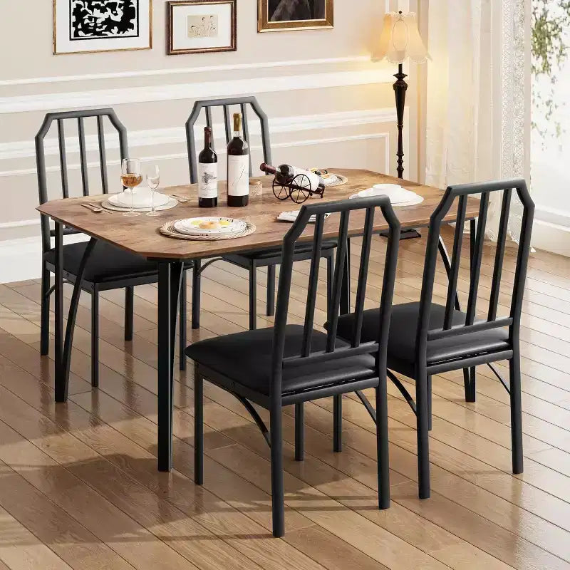 CuisinSmart Dining Table Set, with Chamfer Design, 3/5-Piece Kitchen Table with Upholstered Seats