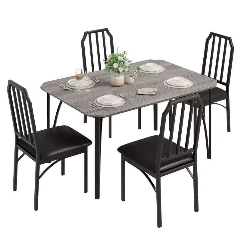 CuisinSmart Dining Table Set, with Chamfer Design, 3/5-Piece Kitchen Table with Upholstered Seats
