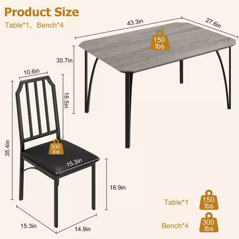 CuisinSmart Dining Table Set, with Chamfer Design, 3/5-Piece Kitchen Table with Upholstered Seats
