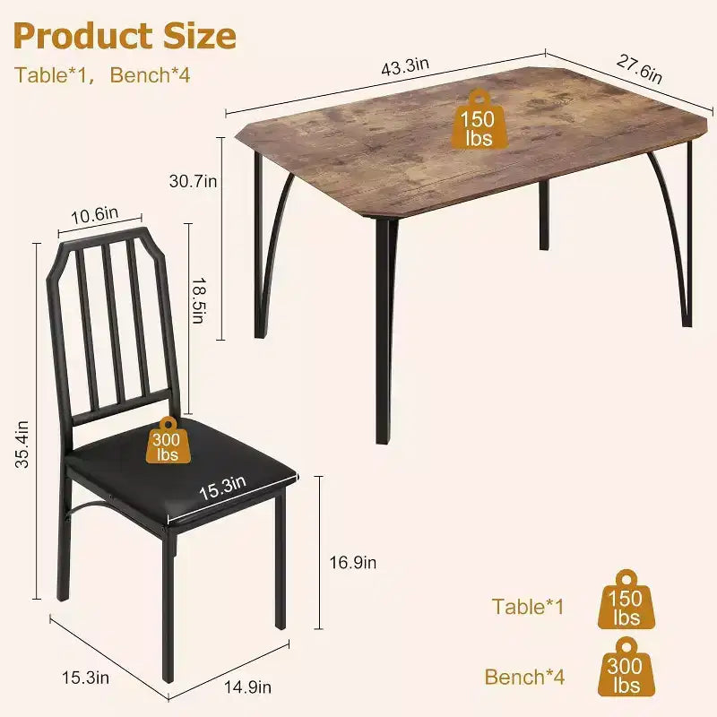 CuisinSmart Dining Table Set, with Chamfer Design, 3/5-Piece Kitchen Table with Upholstered Seats