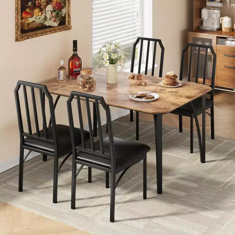 CuisinSmart Dining Table Set, with Chamfer Design, 3/5-Piece Kitchen Table with Upholstered Seats
