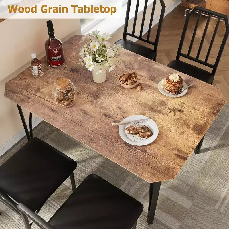 CuisinSmart Dining Table Set, with Chamfer Design, 3/5-Piece Kitchen Table with Upholstered Seats