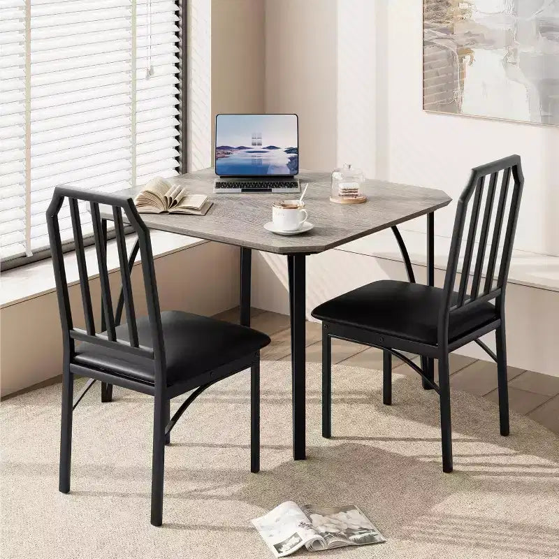 CuisinSmart Dining Table Set, with Chamfer Design, 3/5-Piece Kitchen Table with Upholstered Seats