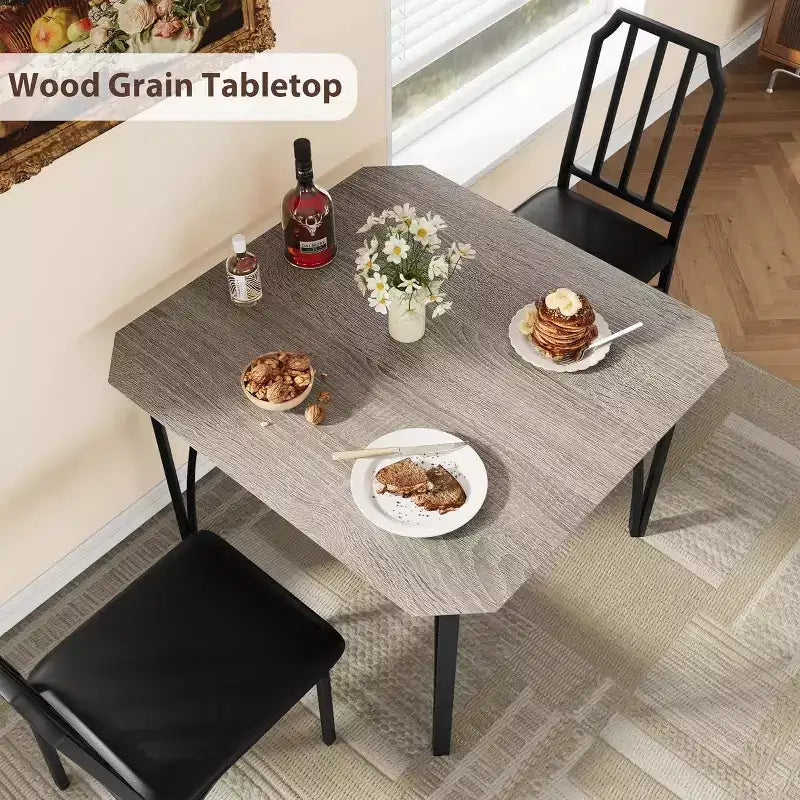 CuisinSmart Dining Table Set, with Chamfer Design, 3/5-Piece Kitchen Table with Upholstered Seats