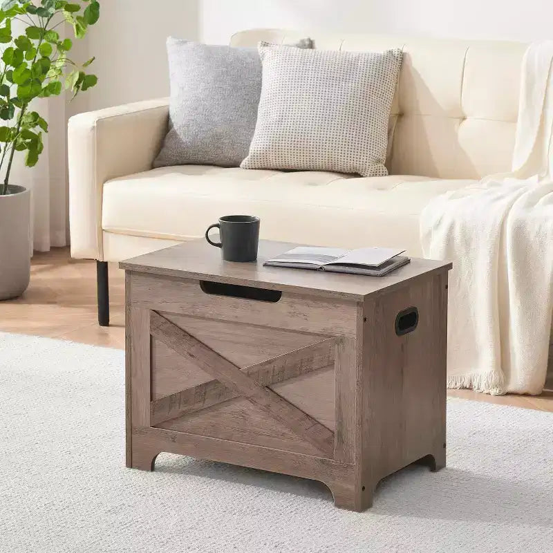 Acekool Storage Bench with Lift Top - Rustic Wood Entryway Seat & Organizer