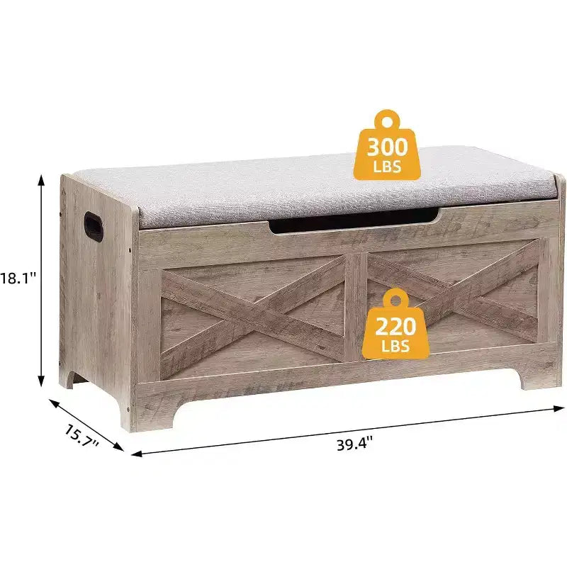 Acekool Storage Bench with Lift Top - Rustic Wood Entryway Seat & Organizer