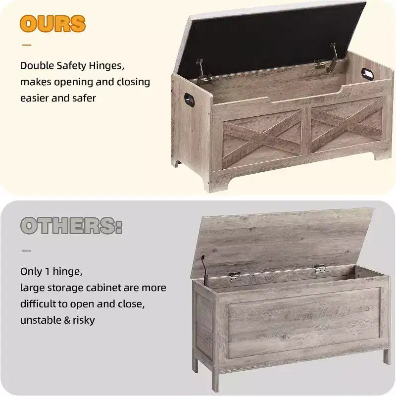 Acekool Storage Bench with Lift Top - Rustic Wood Entryway Seat & Organizer