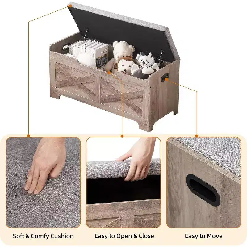 Acekool Storage Bench with Lift Top - Rustic Wood Entryway Seat & Organizer